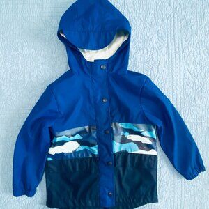Boy's CAT & JACK Sz XS (4/5) Raincoat/Windbreaker Visor Hood Blue/Black EUC